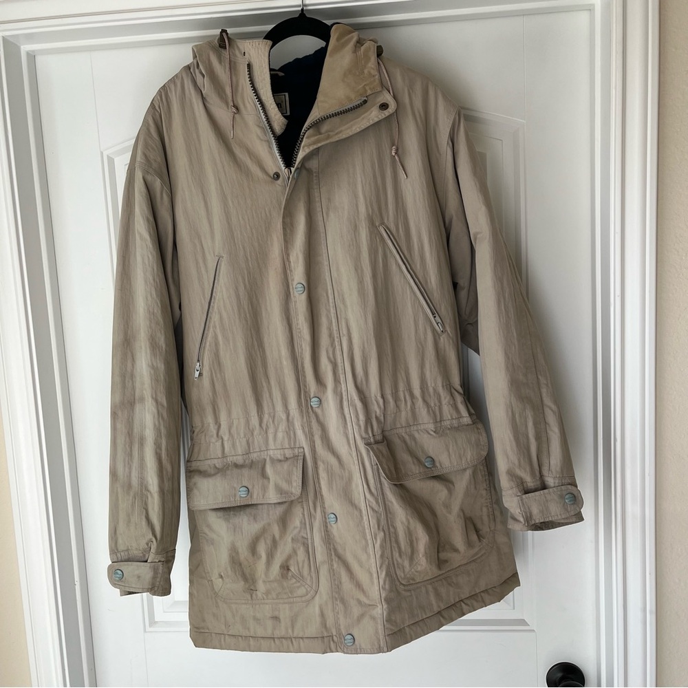 LL Bean Chore Trench Coat Men's Medium Tall Parka Wool Flannel Lined Vintage